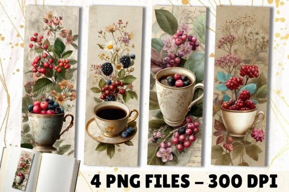 Charming Vintage Botanical Berry Teacup Bookmark Designs