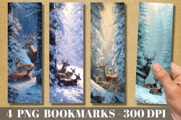 Cozy Snowy Reindeer Family Bookmark: A Festive Design Asset