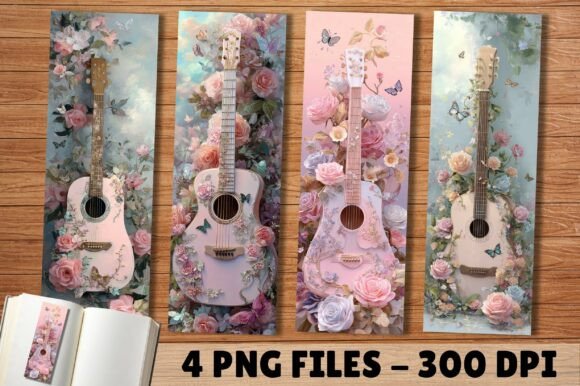 Elegant Floral Rose Acoustic Guitar Bookmark: A Designer's Asset