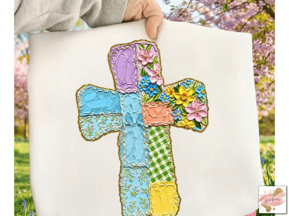 Floral Brushstroke Christian Cross: A Modern Design Asset
