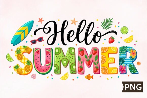 Hello Summer Fruit Lettering Design: Vibrant Visual Assets