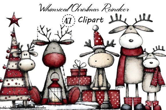 Whimsical Christmas Reindeer Clipart for Creative Projects