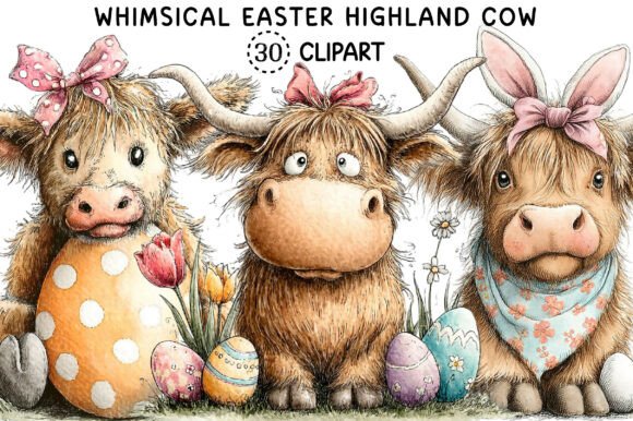 Whimsical Easter Highland Cow Clipart: A Designer's Delight