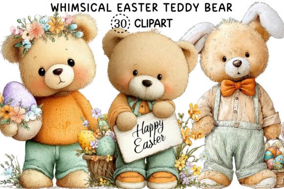 Whimsical Easter Teddy Bear Clipart for Designers